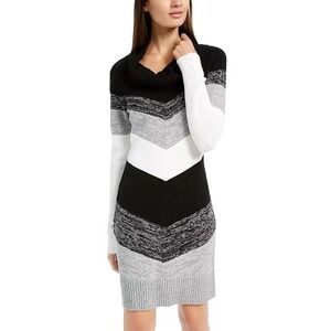 BCX Juniors' Cowlneck Chevron Colorblock Sweater Dress Gray Black Size L‎